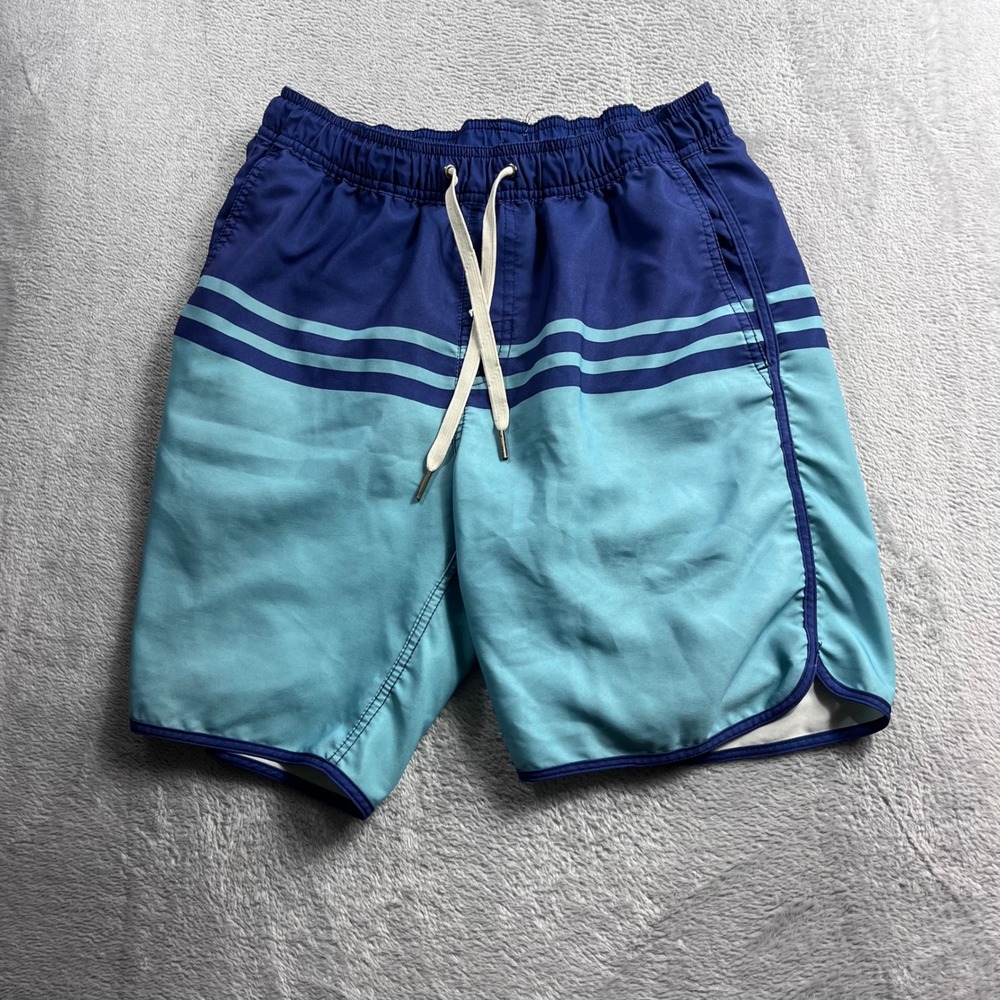 Fair Harbor Mens Blue Teal Striped Swim Trunks Board Shorts Size Small